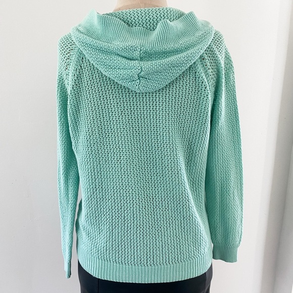 Turquoise Open-Knit Crochet Hoodie by Shirt 469, Size Medium, Linen Cotton Blend - Picture 11 of 11
